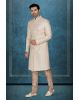 Cream & Gold Self-Textured Brocade Silk Sherwani