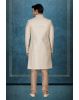Cream & Gold Self-Textured Brocade Silk Sherwani