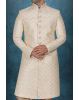 Cream & Gold Self-Textured Brocade Silk Sherwani