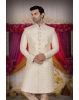 Cream & Gold Self-Textured Brocade Silk Sherwani