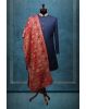 Bright Red And Golden Heavy Threadworked Velvet Grooms Shawl