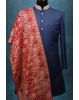 Bright Red And Golden Heavy Threadworked Velvet Grooms Shawl