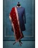 Maroon Grooms Shawl With Exquisite Golden Border Detailing And Golden Polka Dots