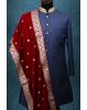 Maroon Grooms Shawl With Exquisite Golden Border Detailing And Golden Polka Dots