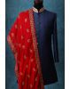 Bright Red And Golden Motif Embellished Grooms Shawl