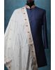 White Minimal Threadworked Grooms Shawl With Golden Details