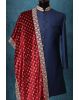Maroon Heavy Embellished Grooms Shawl With Contrasing Border Details