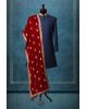 Cherry Red Classic Grooms Shawl With Golden Motif Details