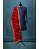 Red Classic Grooms Shawl With Golden Motif Details