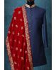 Red Classic Grooms Shawl With Golden Motif Details