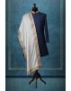Pearl White Minimal Grooms Shawl With Golden Border Details