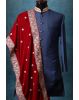 Maroon Grooms Shawl With Exquisite Golden Border Detailing And Miniature Threadwork Details