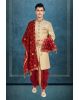 cream & maroon sherwani with golden embroidery