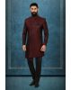 Maroon Textured Indo-Western Sherwani with Asymmetric Cut