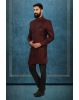 Maroon Textured Indo-Western Sherwani with Asymmetric Cut