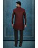 Maroon Textured Indo-Western Sherwani with Asymmetric Cut