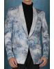 Blue And White Silky Jacquard Awesome Blazer