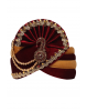 Maroon And Yellow Orange Double Color Interlined Turban With Golden Beads Embellishment