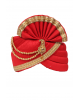 Hot Red Simple Turban With Golden Border And Golden Mothi Embellishment