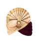 Maroon And Ivory Double Coloured  Turban With Golden Border And Ivory Beads Embellishment