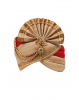 Hot Red And Beige Double Coloured  Turban With Golden Border And Golden Beads Embellishment