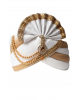 Pure White And Golden Interlined Turban With Golden Border and Beads Embellishment