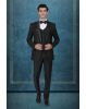Black Tuxedo Suit with Sequin Embroidered Shoulder Detailing and Satin Lapels