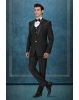 Black Tuxedo Suit with Sequin Embroidered Shoulder Detailing and Satin Lapels
