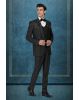 Black Tuxedo Suit with Sequin Embroidered Shoulder Detailing and Satin Lapels