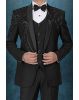 Black Tuxedo Suit with Sequin Embroidered Shoulder Detailing and Satin Lapels