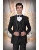 Black Tuxedo Suit with Sequin Embroidered Shoulder Detailing and Satin Lapels