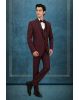 Wine Tuxedo Suit with Sequin Embroidered Shoulder Detailing and Satin Lapels