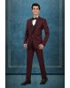 Wine Tuxedo Suit with Sequin Embroidered Shoulder Detailing and Satin Lapels