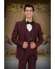 Wine Tuxedo Suit with Sequin Embroidered Shoulder Detailing and Satin Lapels