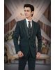Blackish Green Tuxedo Suit with Sequin Embellished Shoulder and Satin Lapels