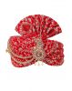 Saffron Red Threadworked Fabric Turban With Golden Front Locket