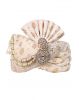 Golden Textured White Turban With White Bead Chain And Golden Front Locket