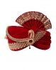Bright Red Turban With Golden Front Locket And Golden Threadworked Border
