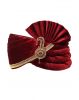 Red Velvet Classic Turban With Golden Front Locket