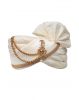 White Turban With Golden Front Locket And Golden Beads Attachment