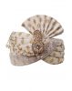 Golden Textured White Turban With White and Golden Bead Chain And Golden Front Locket