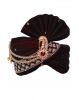 Golden Textured Maroon Turban With Golden Bead Chain And Golden Front Locket