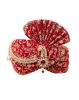 Golden Motif Printed Red Turban With Golden Beads Embellishment