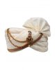Pearl White Plain Classic Turban With Golden Beads Embellishment