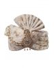 Golden Motif Printed Off White Classic Turban With White And Golden Beads And Golden Locket