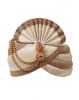 White And Golden Interlined Elegant Turban With Golden Beads ANd Golden Front Locket
