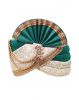 Blue Green And Printed White Elegant Grooms Turban With Golden Border Detailing