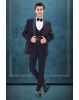 Dark Blue 3 Pc Designer Tuxedo With Handwork Details On Left Shoulder