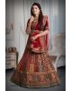 Maroon multi colour velvet lehenga