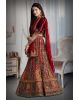 Maroon multi colour velvet lehenga